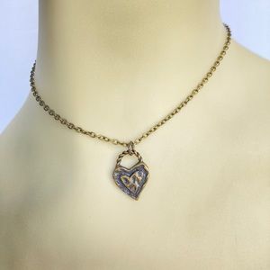 Rustic Heart Pendant Necklace, Handmade, Antique Brass, 16" + Extender, Farmcore